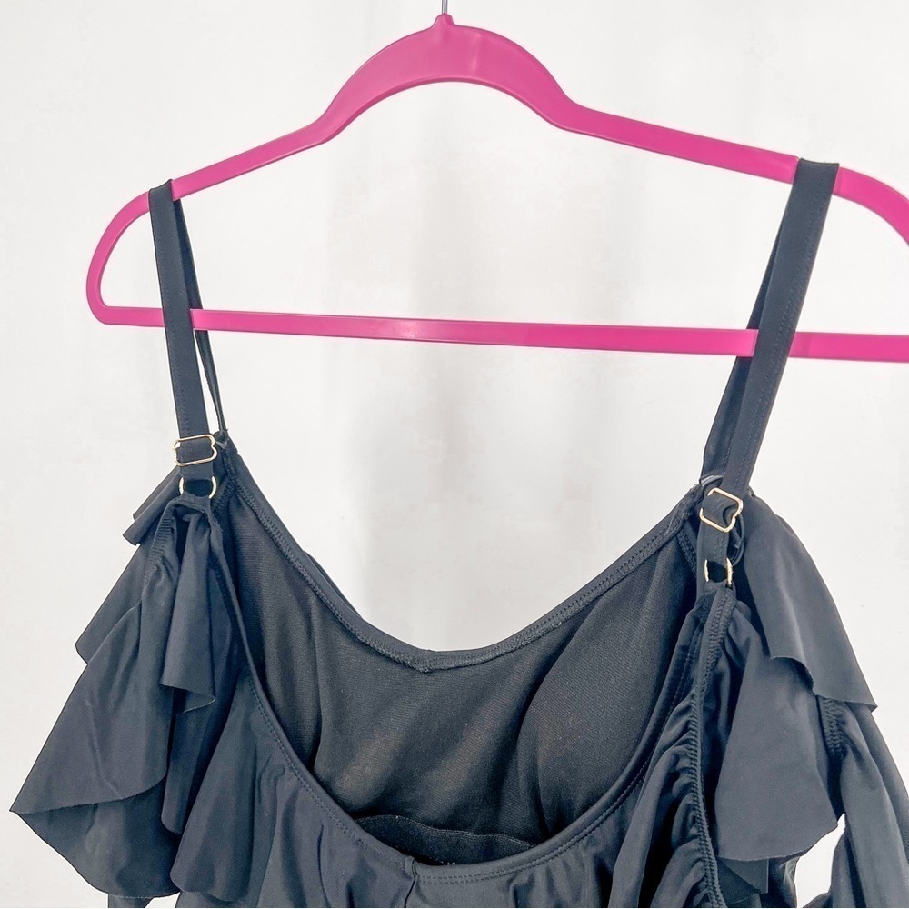 Nicole Miller Ruffled Cold Shoulder One-Piece - Picture 4 of 7